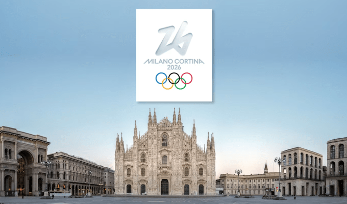 Duomo with olympic games Milano-Cortina logo