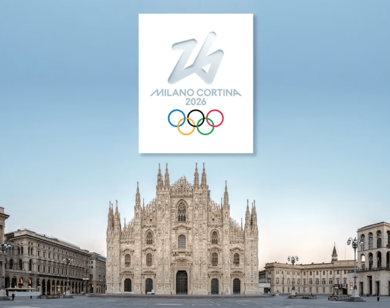 Duomo with olympic games Milano-Cortina logo
