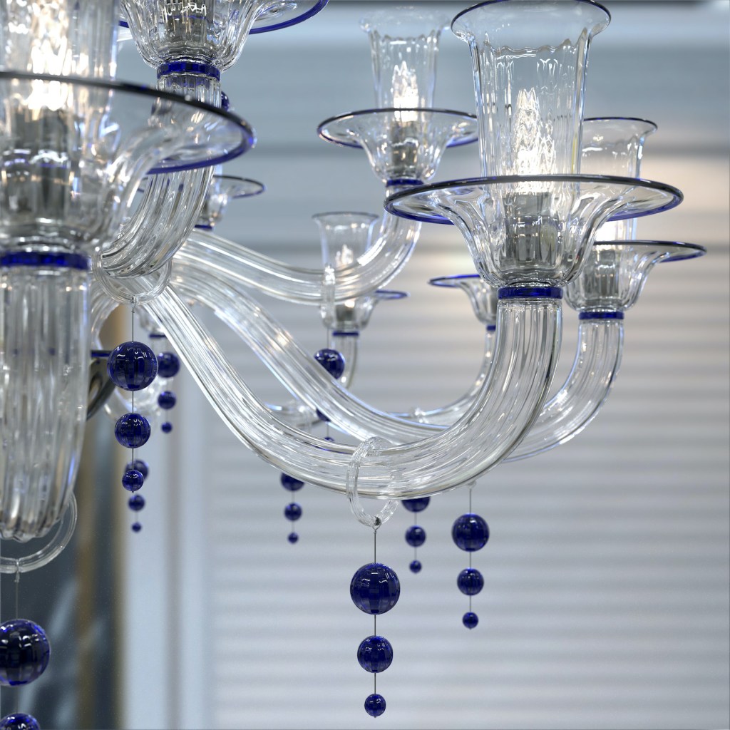 Murano Glass Crystal Tall Chandelier