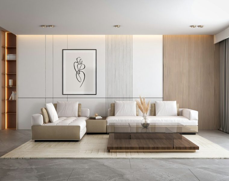 a room with a couch and a table
