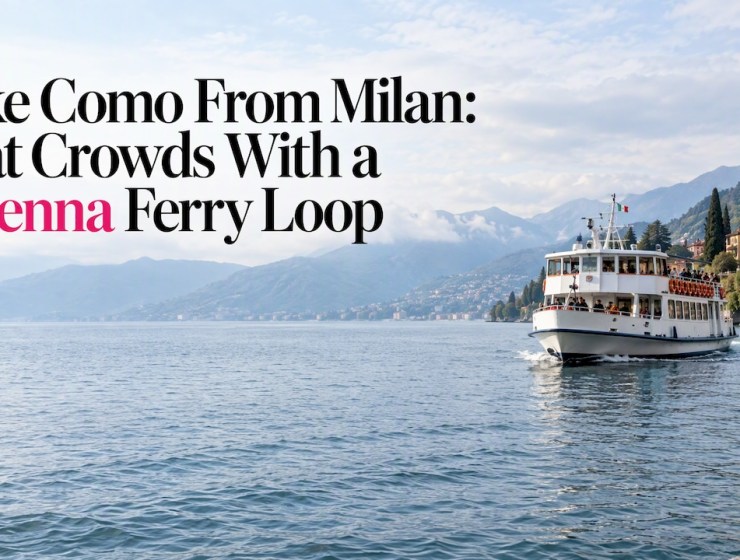 Passenger ferry crossing Lake Como near Varenna